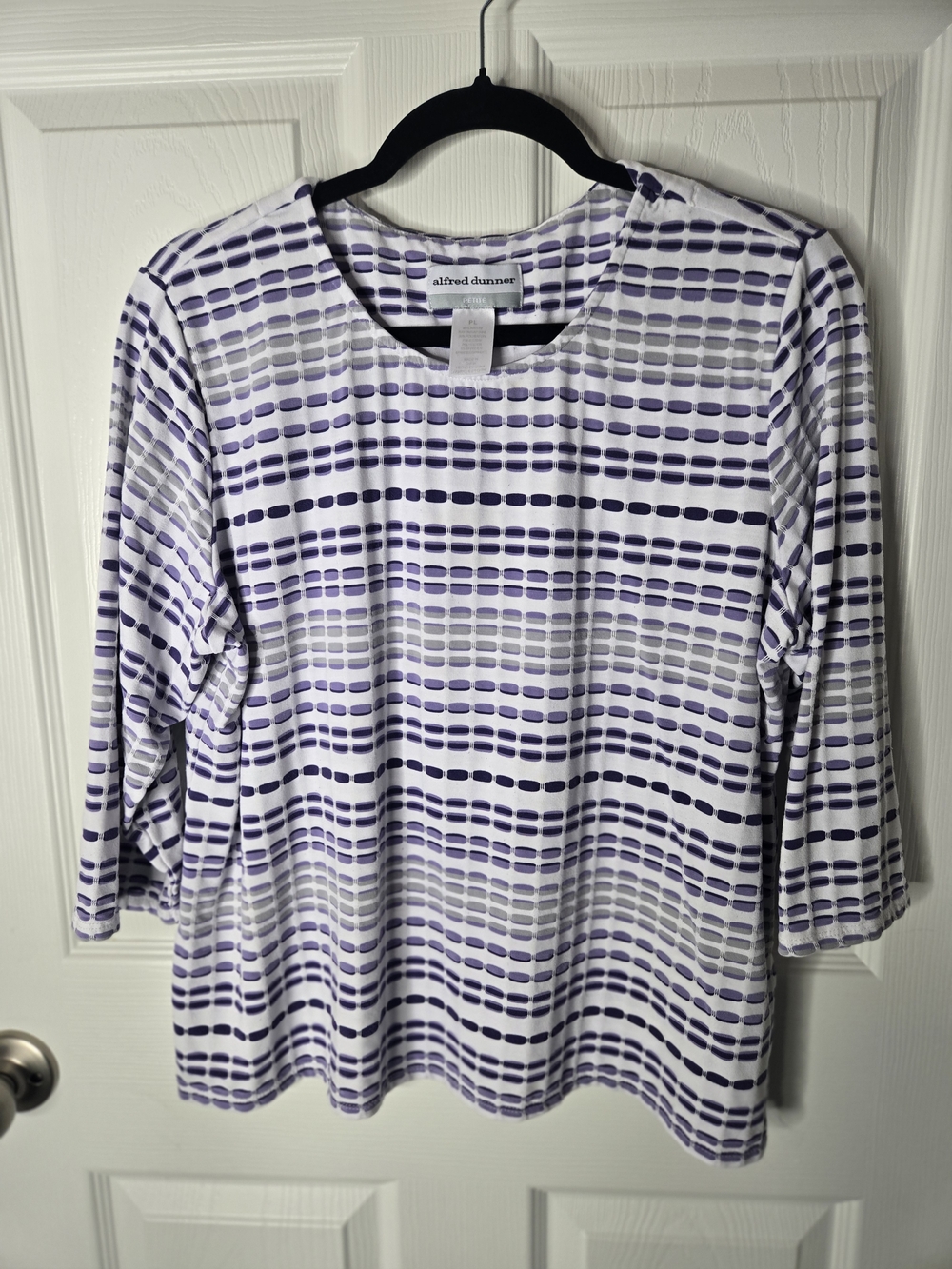 Alfred Dunner Women's Purple And Gray Striped Knit Top